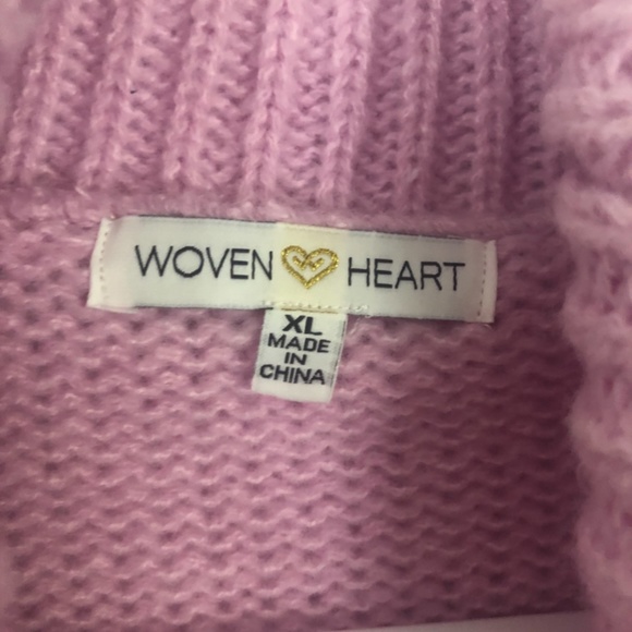 NWT Light Purple Woven Heart Cable Knit Sweater OverSized Turtle Neck Womens XL - Picture 3 of 5